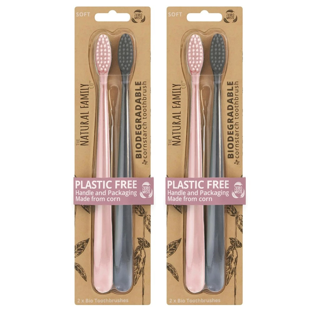 4x Nfco Bio Toothbrush Soft Bristles Oral Teeth Care Rose Quarts & Monsoon Mist