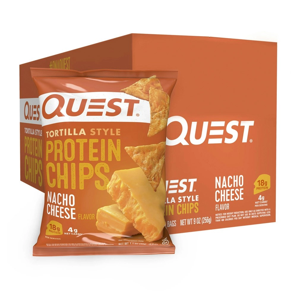 8PK Quest Protein Chips Snack Box Healthy Low Sugar Nacho Cheese Flavoured 32g