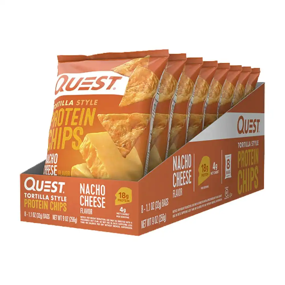 8PK Quest Protein Chips Snack Box Healthy Low Sugar Nacho Cheese Flavoured 32g