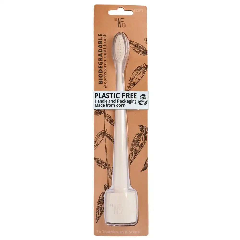 Nfco Bio Soft-Bristles Toothbrush w/ Stand Oral Teeth Hygiene Care Ivory Desert