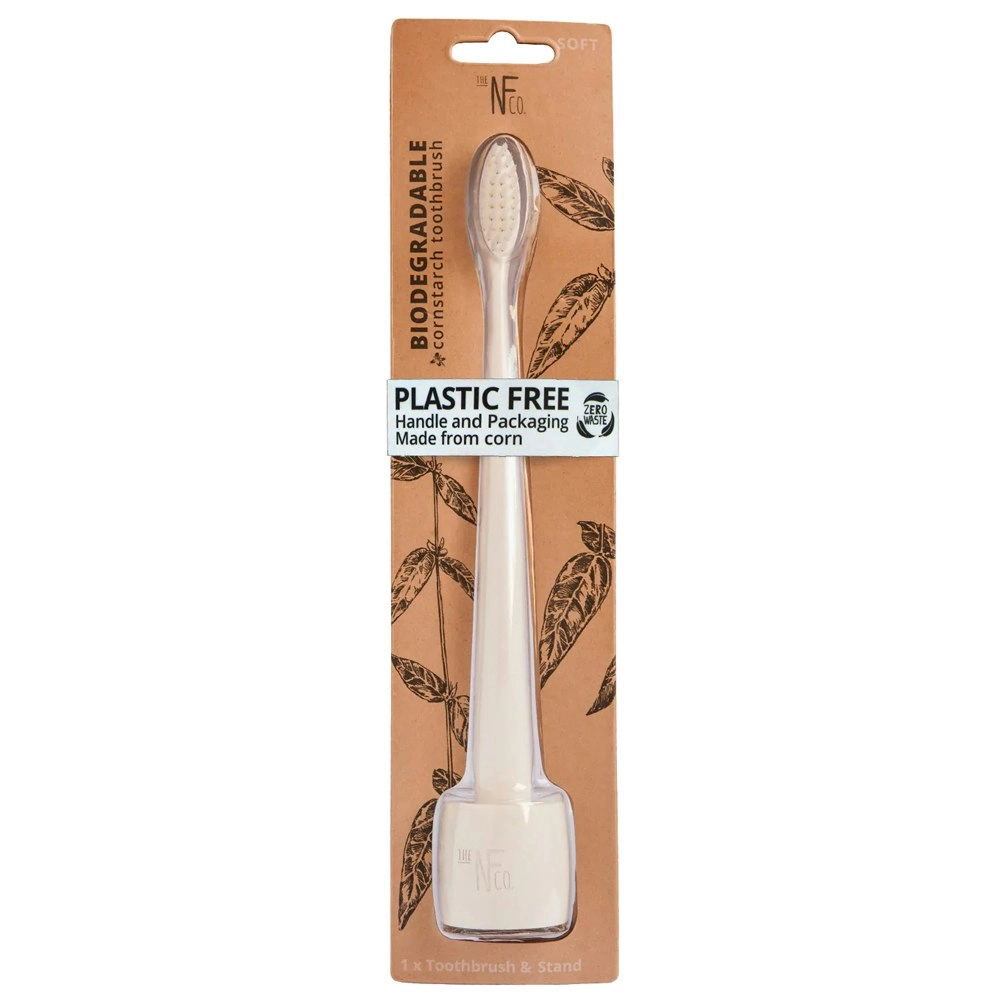 Nfco Bio Soft-Bristles Toothbrush w/ Stand Oral Teeth Hygiene Care Ivory Desert