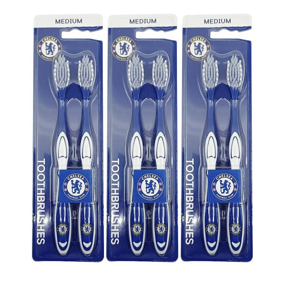 6pc EPL Chelsea F.C. Adults Medium Bristle Toothbrush Dental Teeth Oral Care