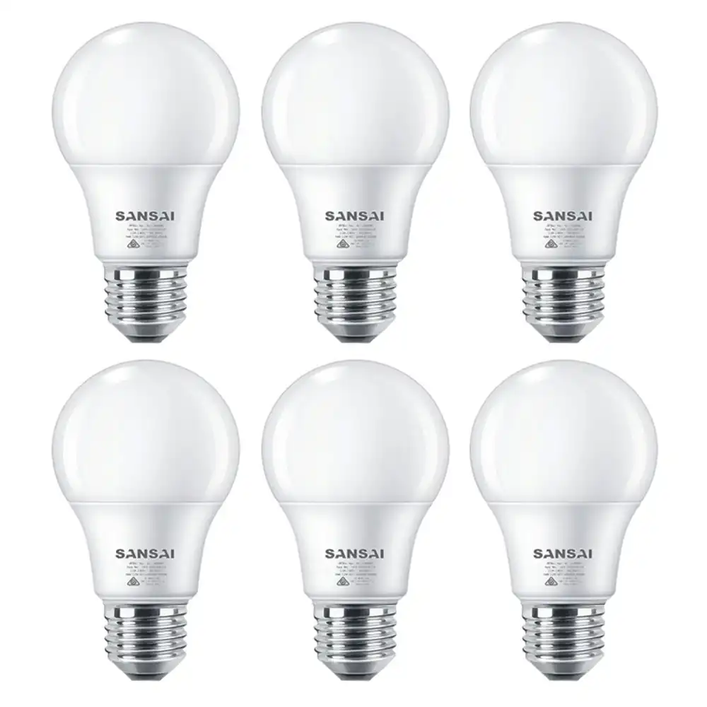 6x Sansai Home/Office LED 1050lm Screw Light Bulb A60 12W E27 Cool White 6500K