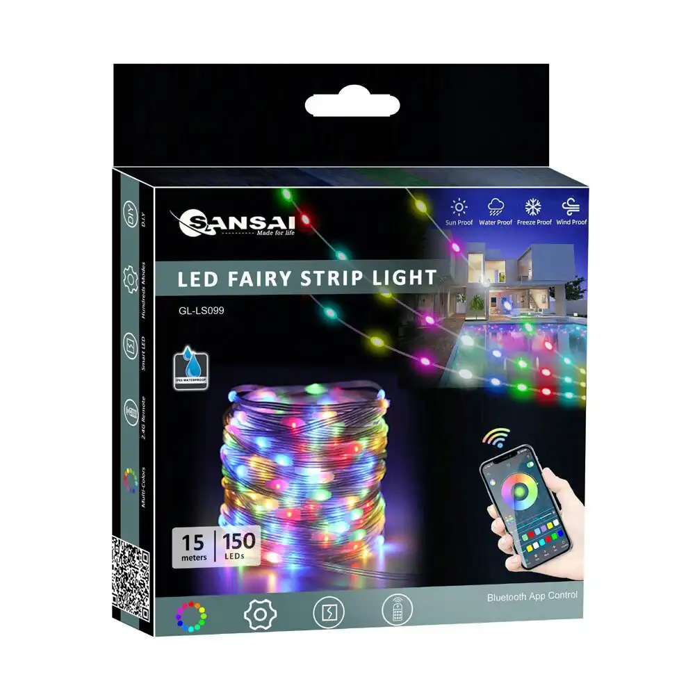 Sansai 15m RGB LED Bluetooth App Control Fairy Strip Party Lights IP65 w/Remote