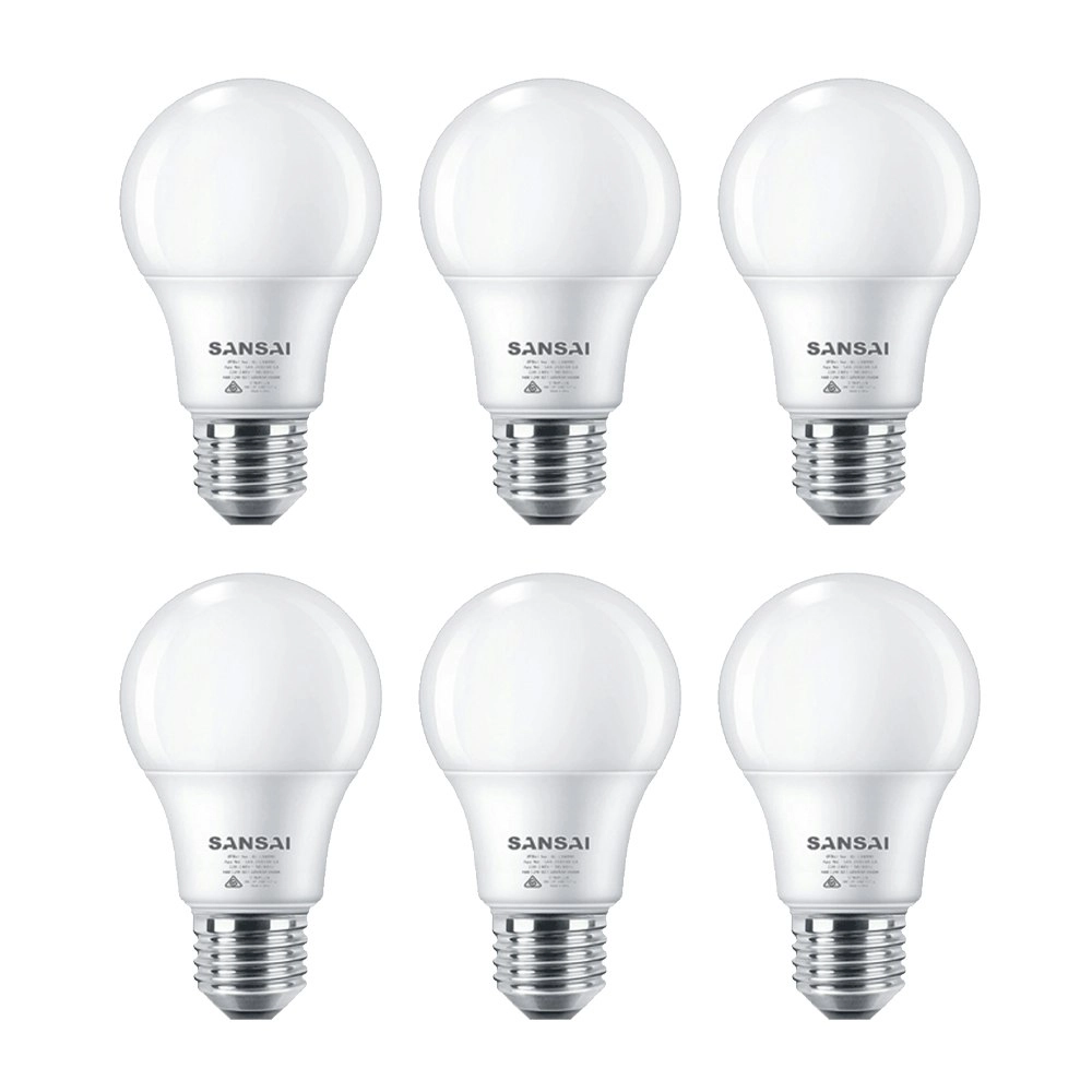 6x Sansai Home/Office LED 595lm Screw In Light Bulb A60 7W E27 Warm White 3000K