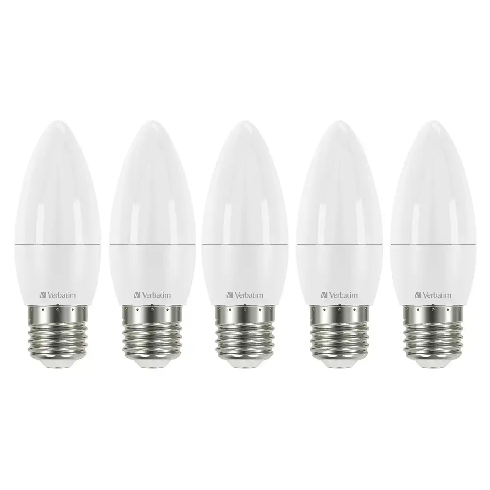 5PK Verbatim E27 Screw Light Bulb Cool White Frosted Candle Dimmable 470lm/6W