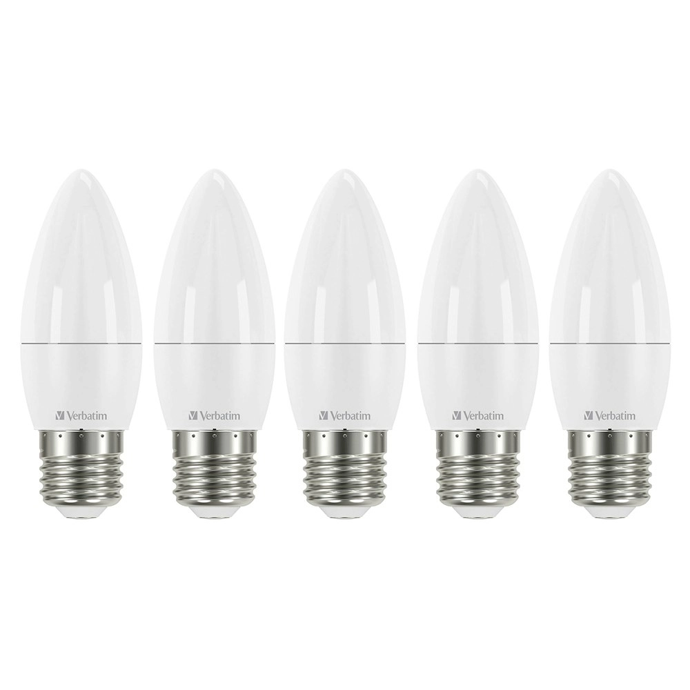 5PK Verbatim E27 Screw Light Bulb Cool White Frosted Candle Dimmable 470lm/6W