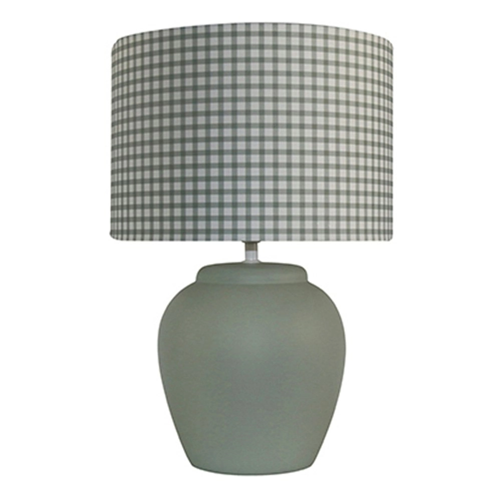 Maine & Crawford Cameo Gingham 43cm Ceramic Bedside Light Desk Table Lamp Sage