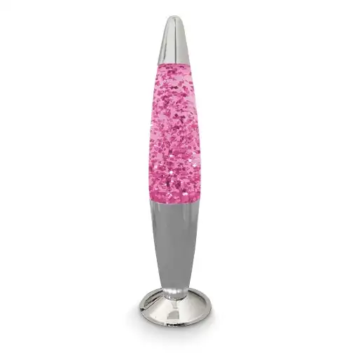 Chrome Pink Glitter Liquid Lava Lamp Retro Electric Desk/Bedside Light 42cm