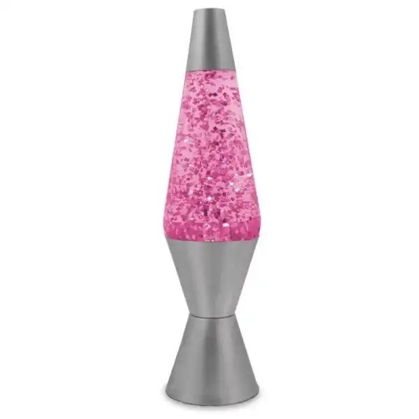 Pink/Pink Glitter Lava Lamp Style Silver Retro Novelty Room Lighting Set 37cm