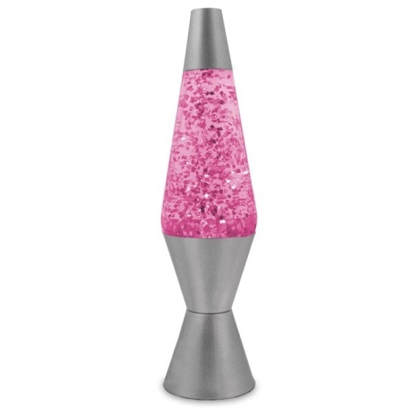 Pink/Pink Glitter Lava Lamp Style Silver Retro Novelty Room Lighting Set 37cm