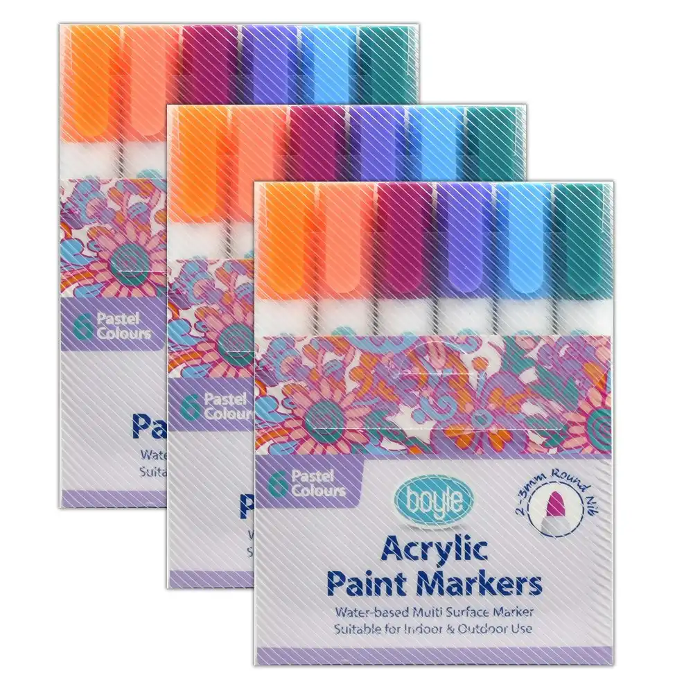 3x 6pc Boyle Acrylic Paint Markers Stone/Ceramic Water-Resistant Pens Pastel