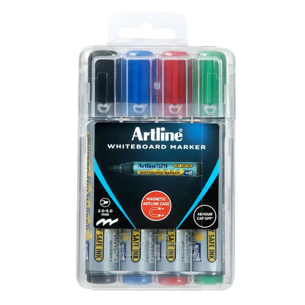 4pc Artline Whiteboard Marker 2.0-5.0mm Nib Dry-Safe Ink Art/Craft Writing Set