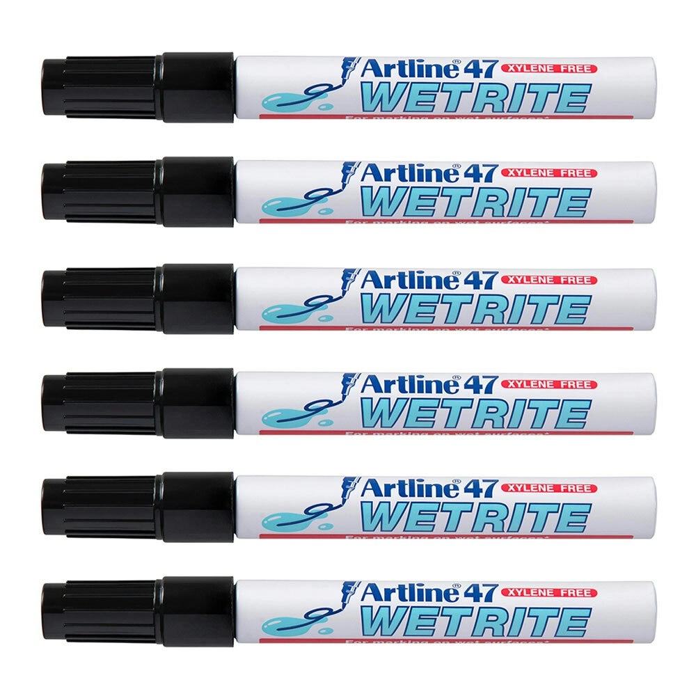 12PK Artline 47 Wetrite 1.5mm Bullet Nib Permanent Marker - Black