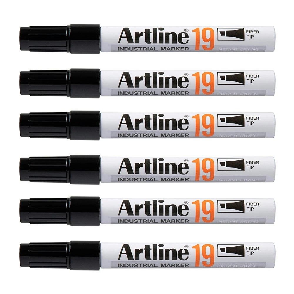 12PK Artline 19 Industrial Permanent Marker 5mm Chisel Nib - Black