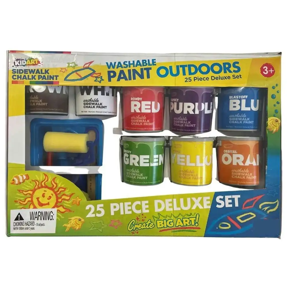 25pc Kidart Deluxe Washable Outdoor Chalk Paint Set w/ 8 Colours Kids Craft 3y+