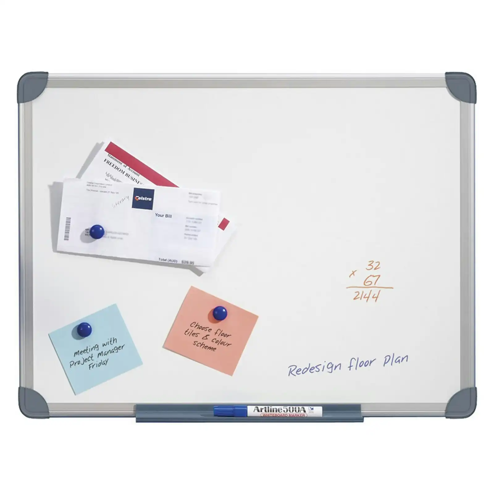 Quartet Commercial 60x90cm Slim Magnetic Surface Whiteboard w/ Marker/Pen Tray