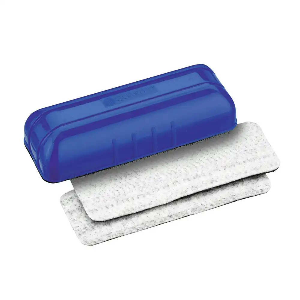Quartet Magnetic Eraser Cleaner w/ 2x Refill Soft Felt Pads For Whiteboard Blue