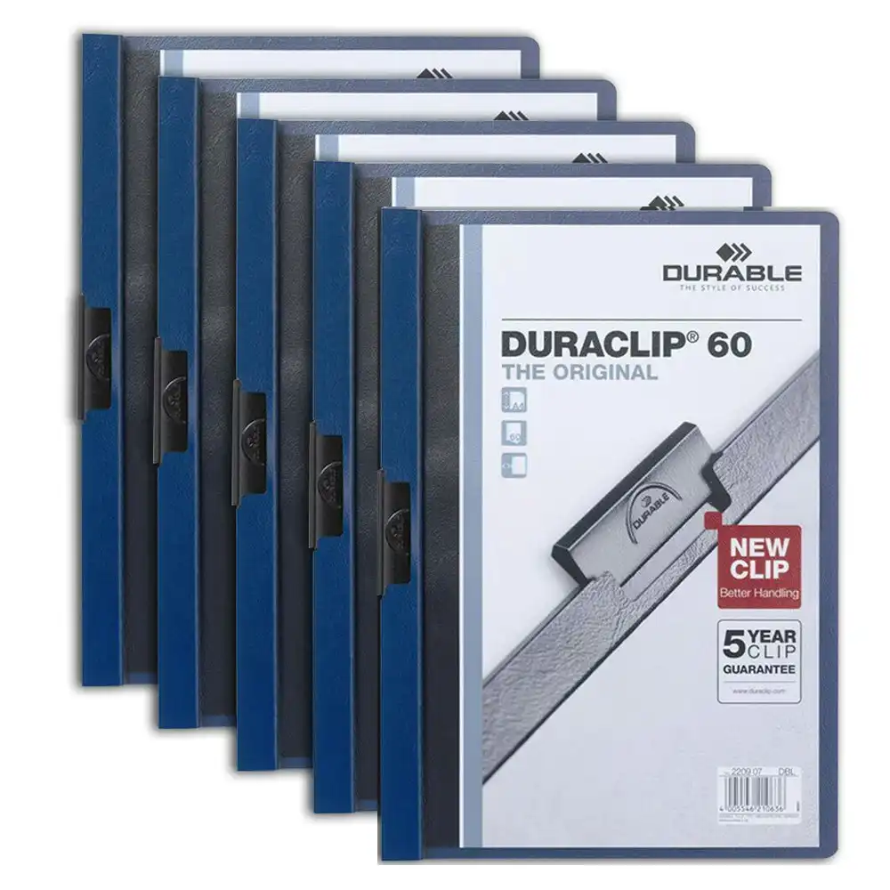 4x Durable Duraclip 60-Sheet A4 Document File Holder w/ Transparent Cover Blue
