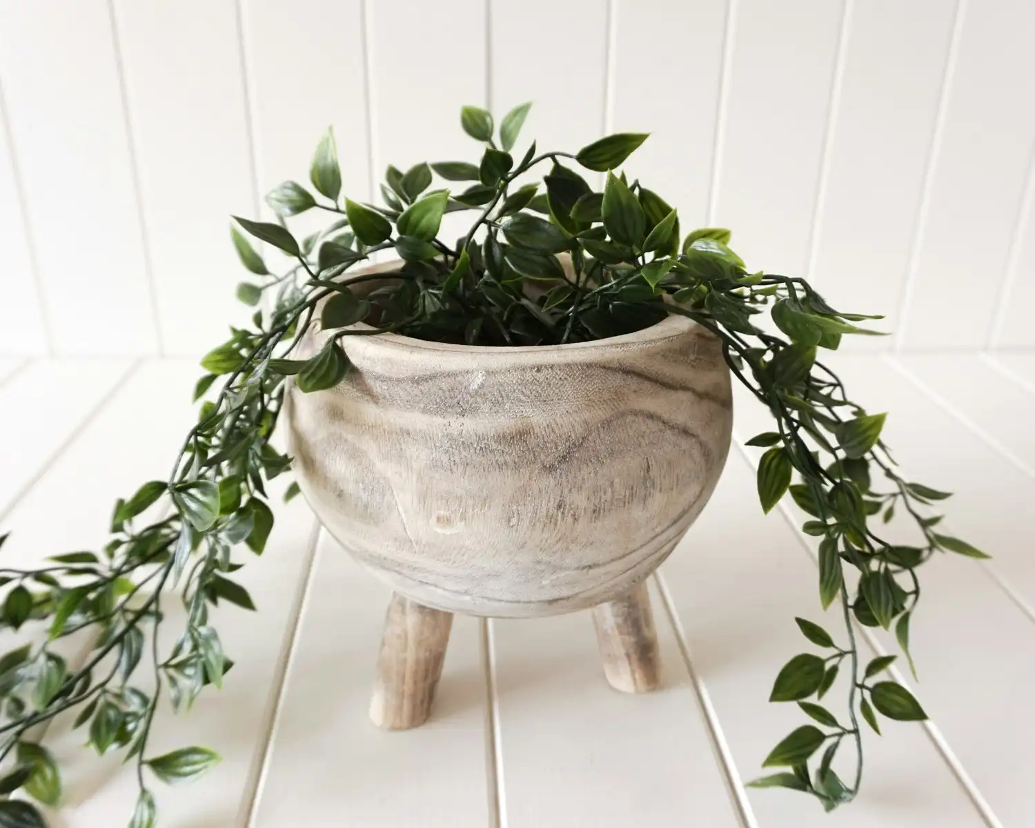 Rayell Timber Wood Round Flower Pot/Planter Indoor Natia Whitewash Small 20x19cm