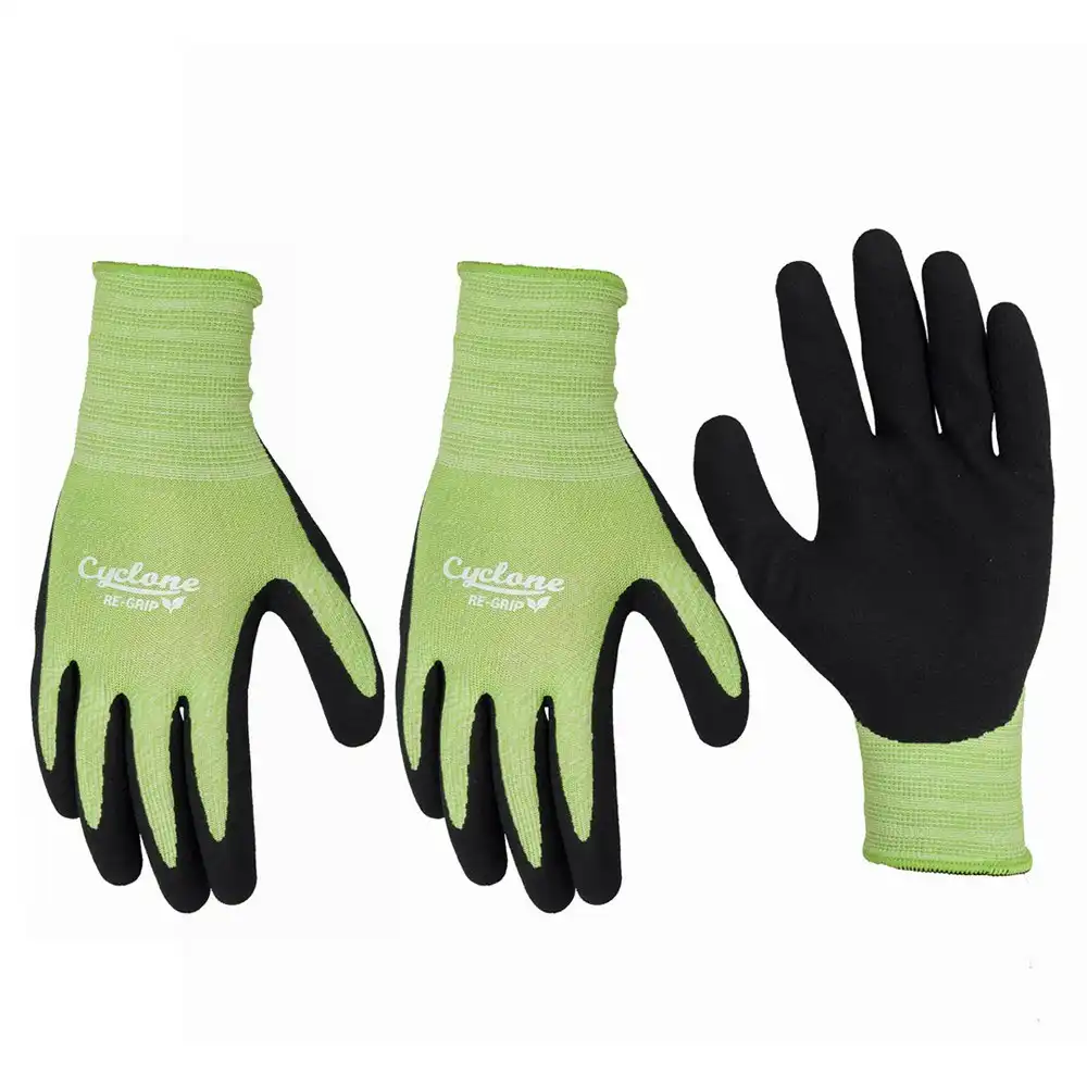 3x Cyclone Size XL Gardening/Planting Gloves Non-Slip Polyester Lime Green/Black