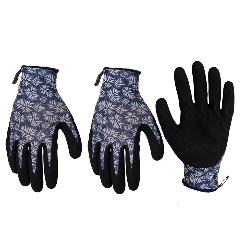 3x Cyclone Size Large Gardening Gloves Fern Pattern Polyester/Nitrile Purple/BLK