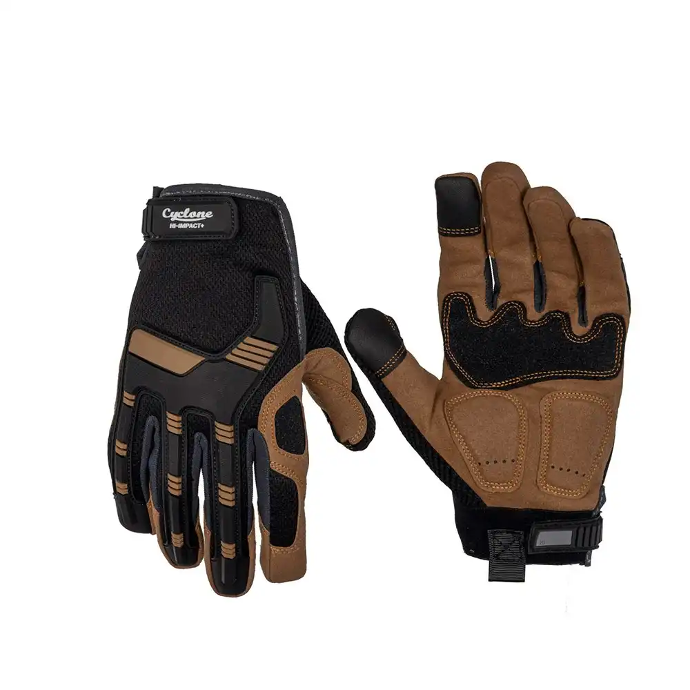 Cyclone Size XL Hi-Impact Padded Palm Gardening Gloves Leather Black/Brown