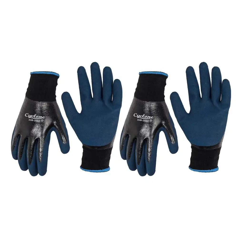 2x Cyclone Size Large Gardening Gloves Sub Zero Nylon/Dipped Nitrile Black/Blue