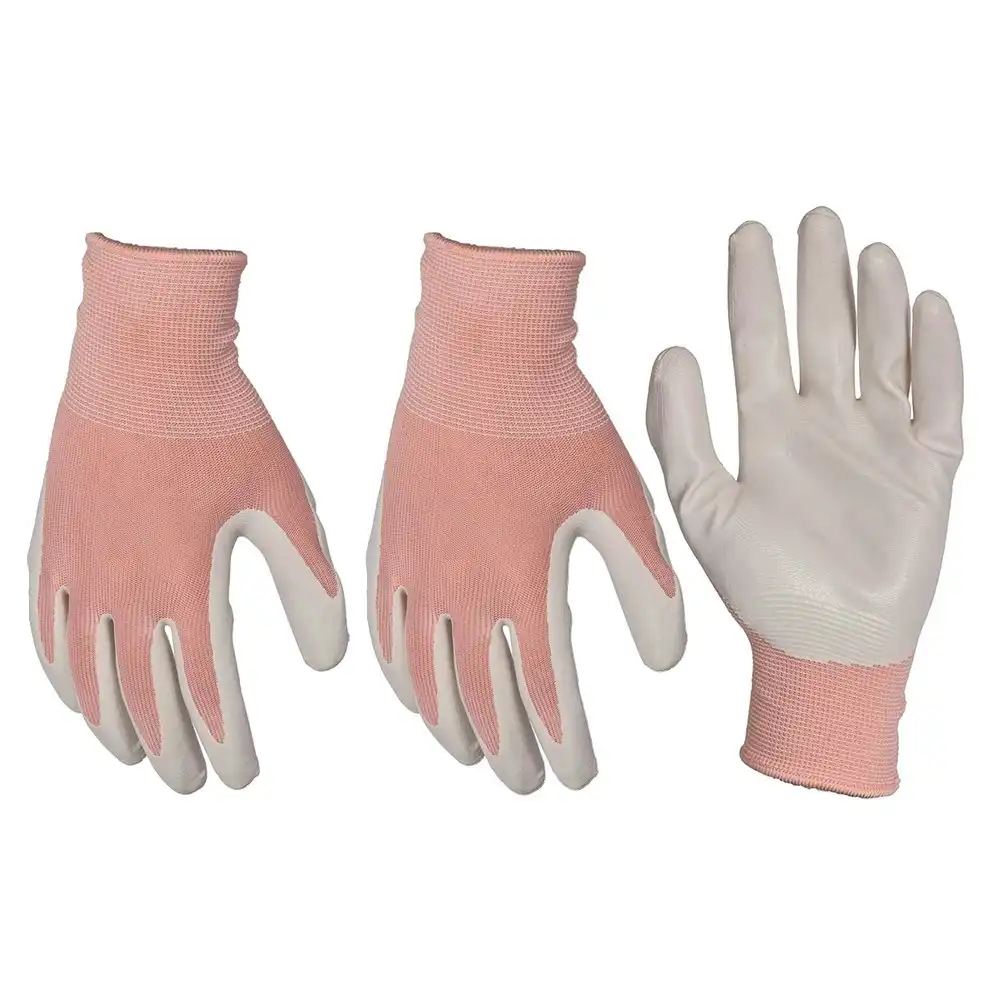 3x Pairs Soft Polyester Protective General Gardening Gloves Red Pastel Medium