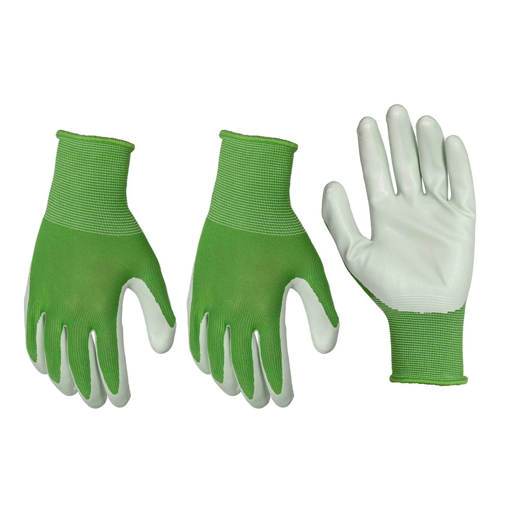 3x Pairs Soft Polyester Protective General Gardening Gloves Green Pastel Medium