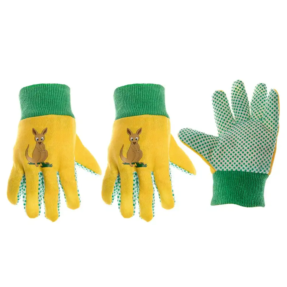 3x Cyclone Kids/Childrens Cotton Gardening Gloves Kangaroo Planting 3y+ Yellow