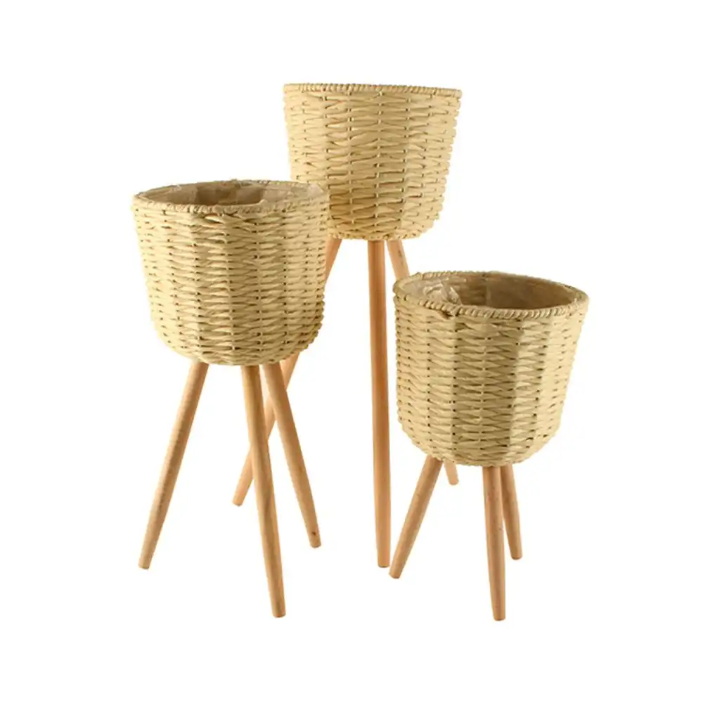 3pc Maine & Crawford Jervis 68cm Outdoor Lined Planter Stands Large Natural