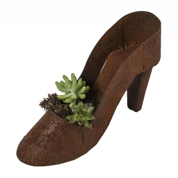 Garden 22cm Rust Metal High Heel Planter Outdoor Ornament Yard Patio Home Decor