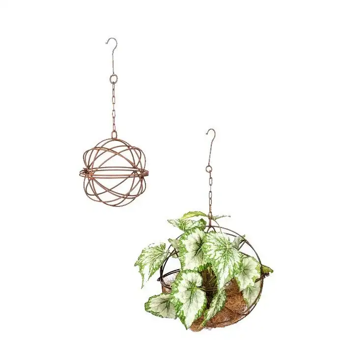 Hanging Basket 20/30cm Metal Ball w/ Hook Set Yard/Patio Garden Home Decor Brown