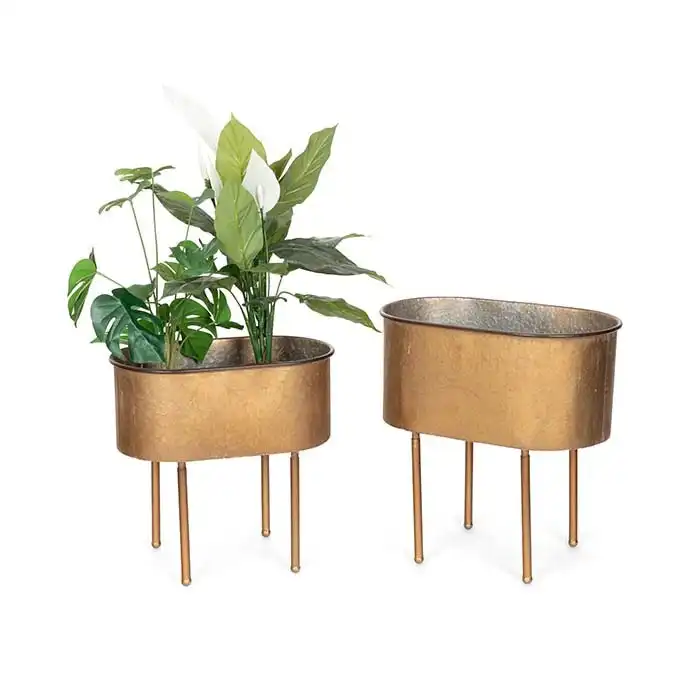 2pc Pot Oblong w/ Legs Planter/Vase Outdoor Yard/Patio Home Garden Decor Bronze