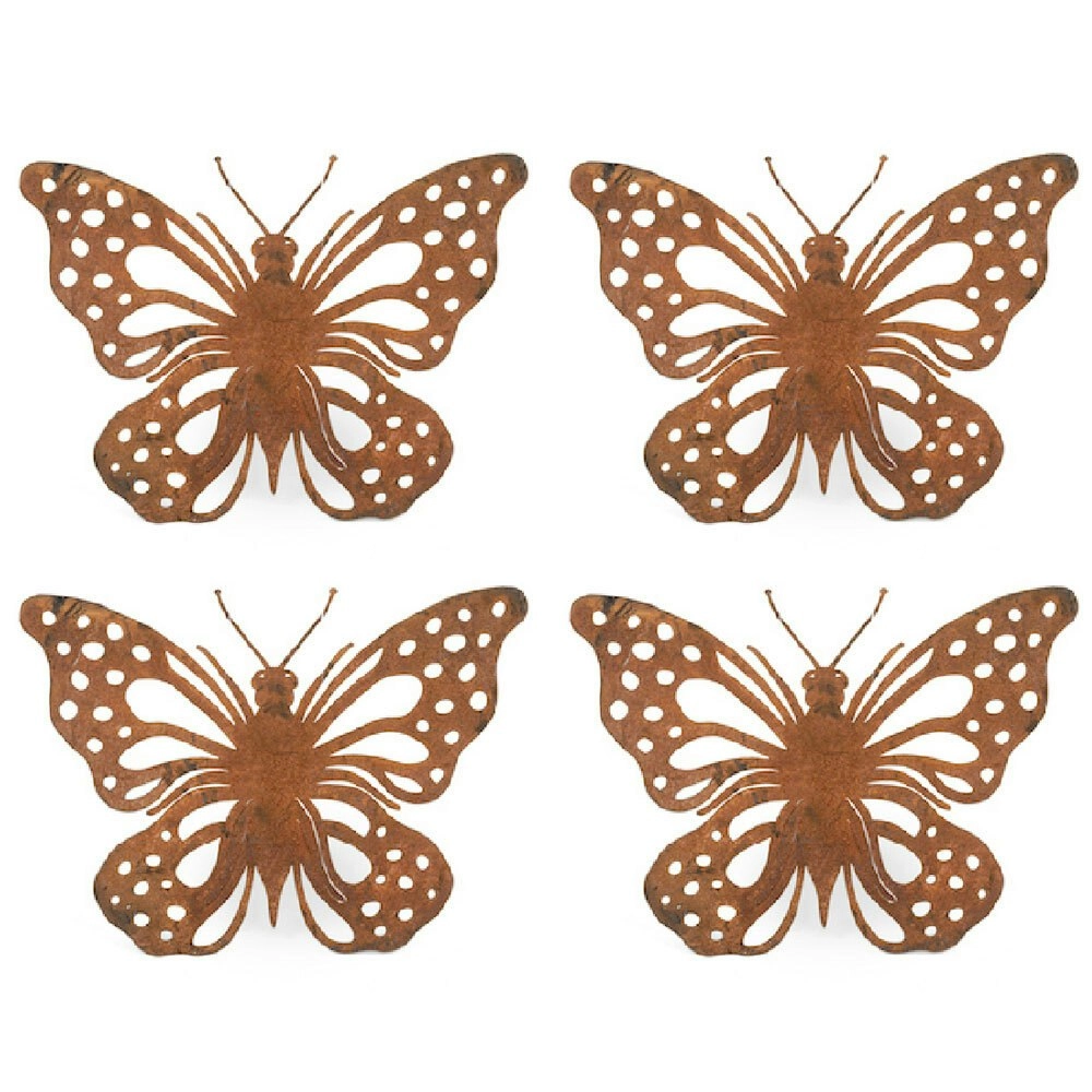 4x Pot Hanger 14cm Butterfly Corten Steel Ornament Patio Garden Decor Small