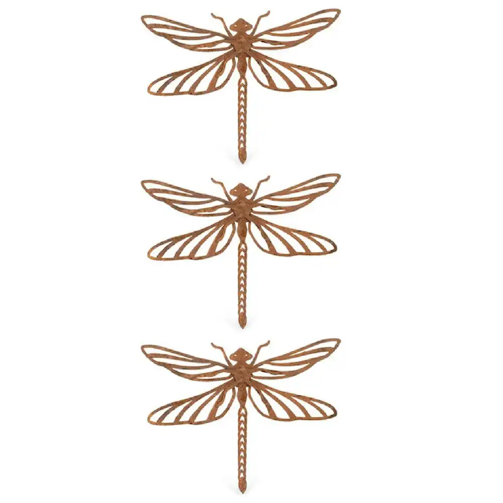 3x Pot Hanger 15cm Dragonfly Corten Steel Ornament Patio Garden Decor Small