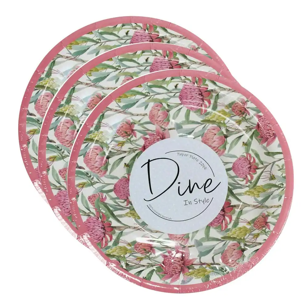 60pc Disposable 18cm Paper Plate Dinner Party Tableware Natives Floral Small