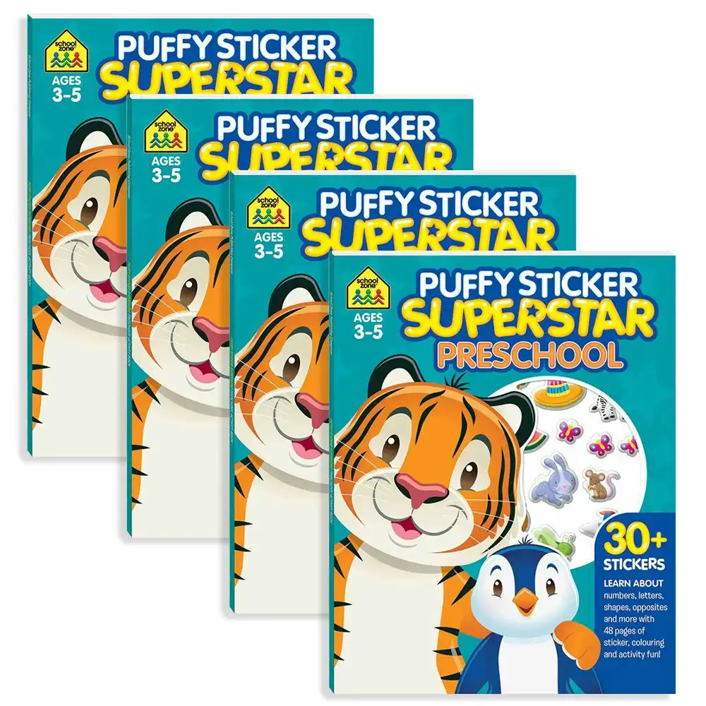 4x School Zone Puffy Sticker Superstar: Preschool Kids Doodle Art/Craft 3y+