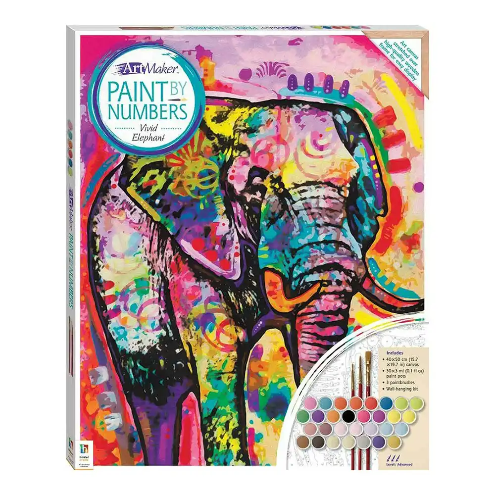 Art Maker Paint by Numbers Canvas: Vivid Elephant Painting Set Activity 14y+