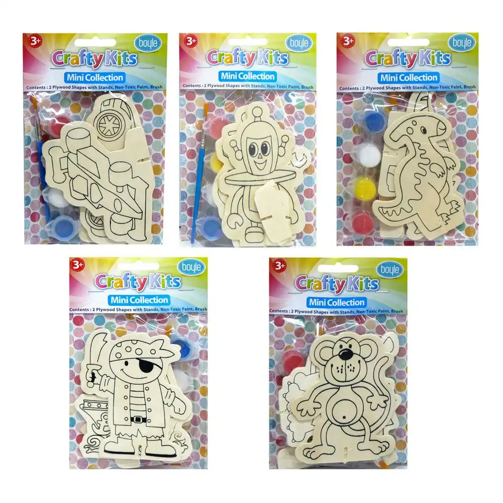 5x Crafty Mini's Plywood Shaped Paint Kit Blue Pack Kids Art/Craft 3y+ Assorted