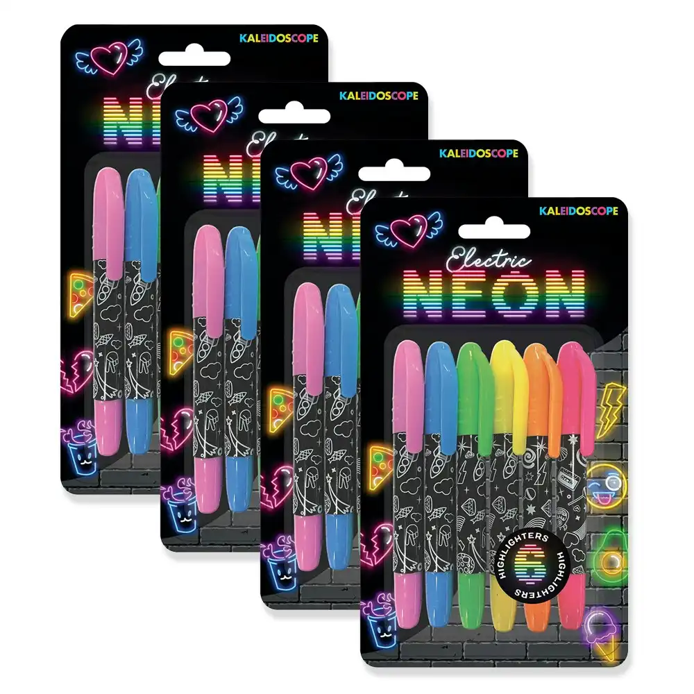 4x Kaleidoscope 6pc Electric Neon Coloured Markers Set Kids Art/Craft Pens