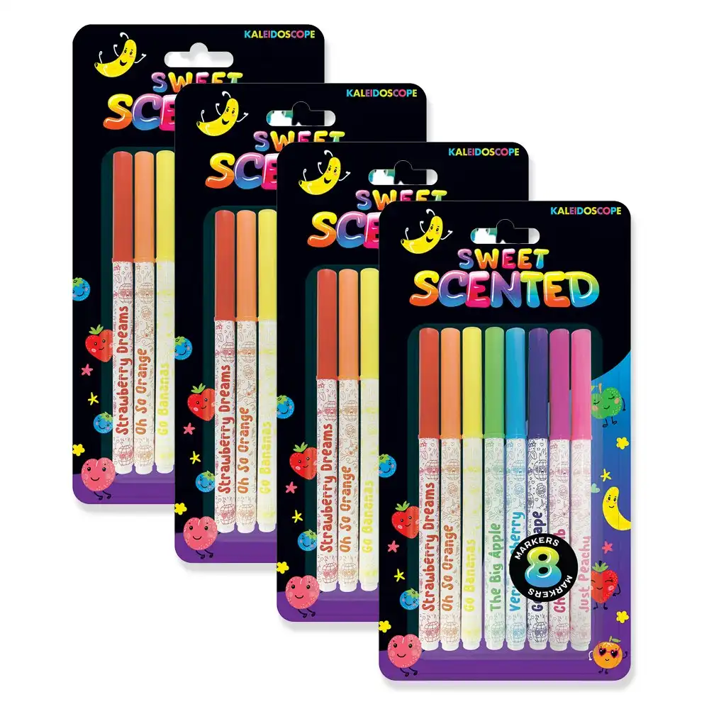 4x Kaleidoscope 8pc Sweet Scented Coloured Markers Set Kids Art/Craft Pens