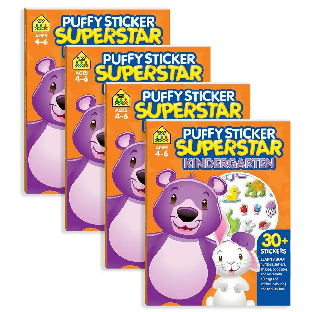 4x School Zone Puffy Sticker Superstar: Kindergarten Kids Doodle Art/Craft 3y+