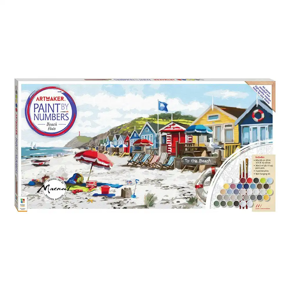 Art Maker Paint by Numbers Canvas Beach Huts Painting Set Art/Craft Activity