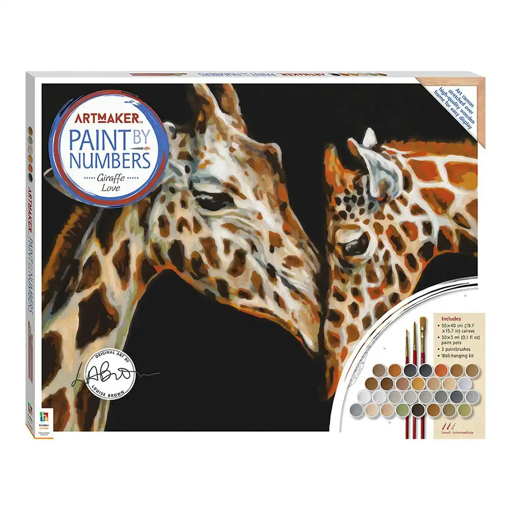 Art Maker Paint by Numbers Canvas Giraffe Love Painting Set Craft Activity