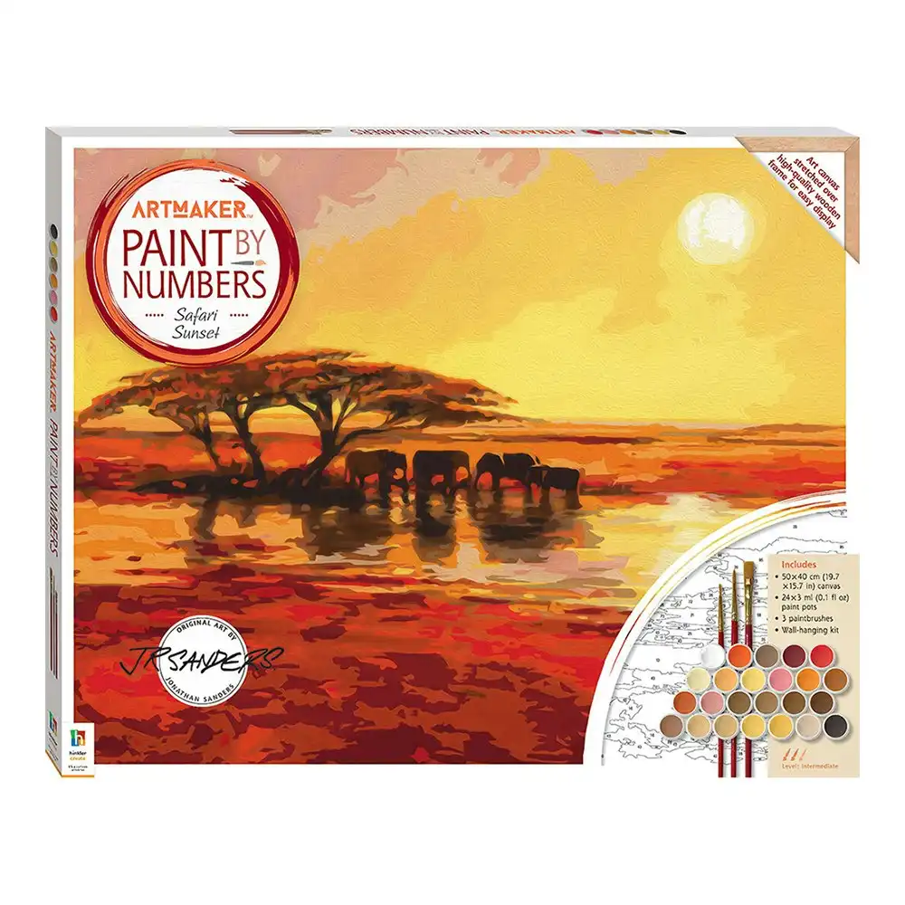 Art Maker Paint by Numbers Canvas Safari Sunset Painting Set Craft Activity