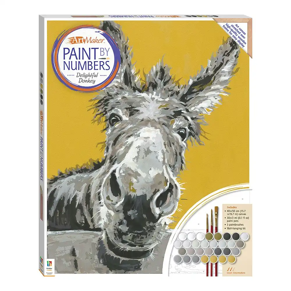 Art Maker Paint by Numbers Canvas: Delightful Donkey Painting Set Art 14y+