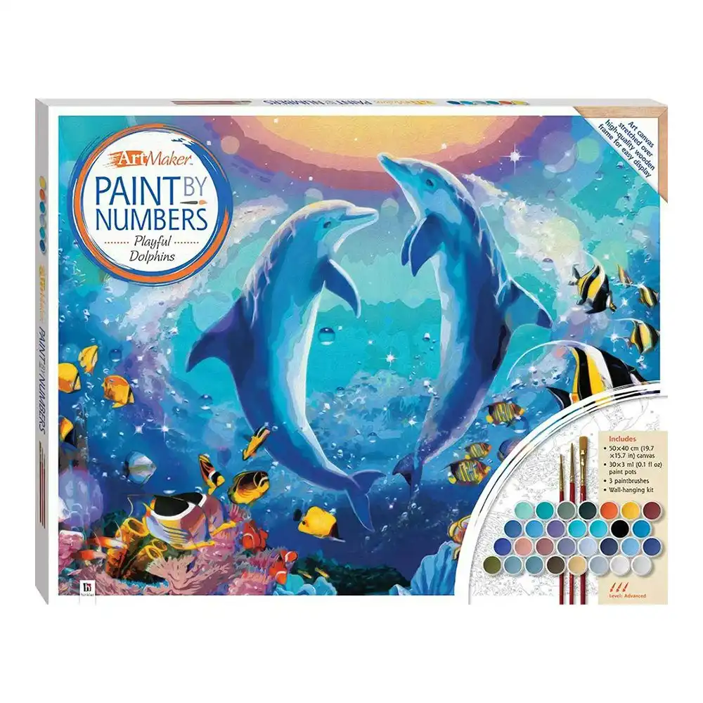 Art Maker Paint by Numbers Canvas: Playful Dolphins Painting Set Activity