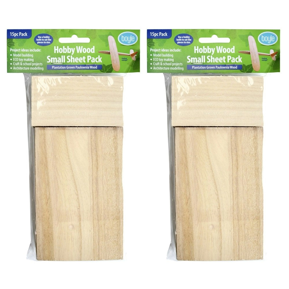 2x 15pc Boyle Hobby Craft DIY Kids/Adult Model Paulownia Wood Small Sheet Pack